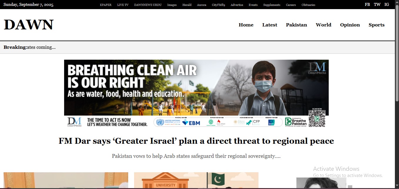 Screenshot of Dawn Newspaper project