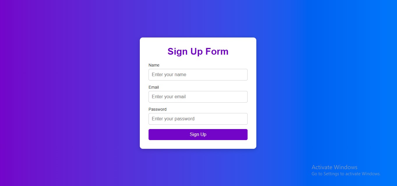 Screenshot of Form Validation project