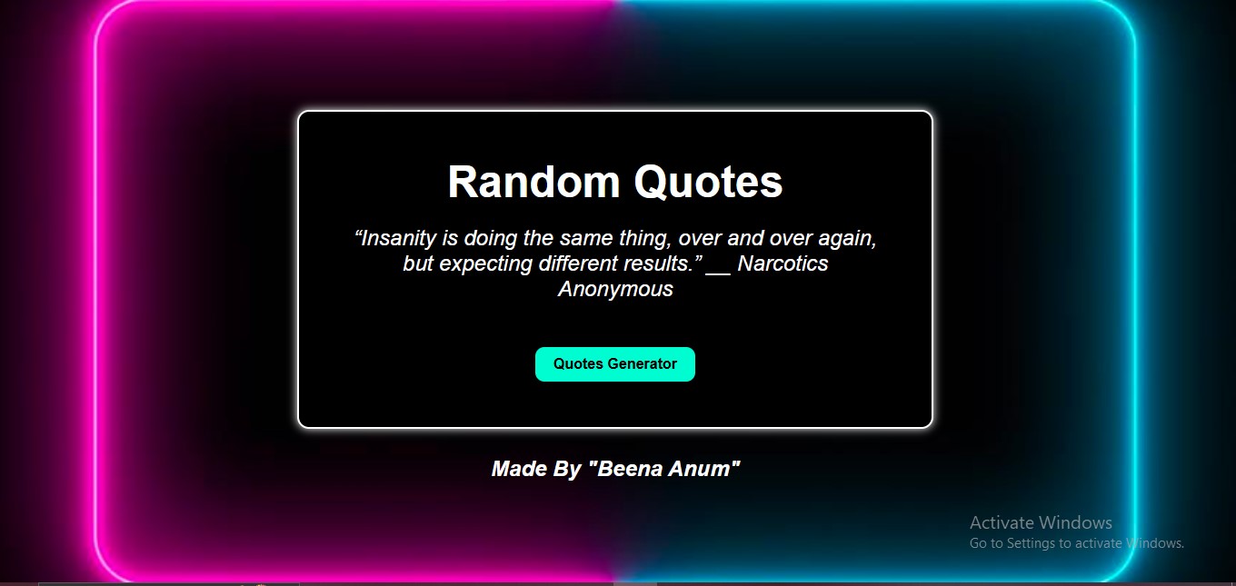 Screenshot of Random Quotes Generator project
