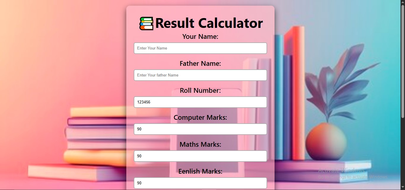 Screenshot of Result Calculator project